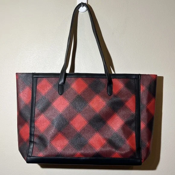 Victoria's Secret Open Top Weekender Holiday Black Red Plaid Women Tote Bag NWOT - Picture 5 of 12